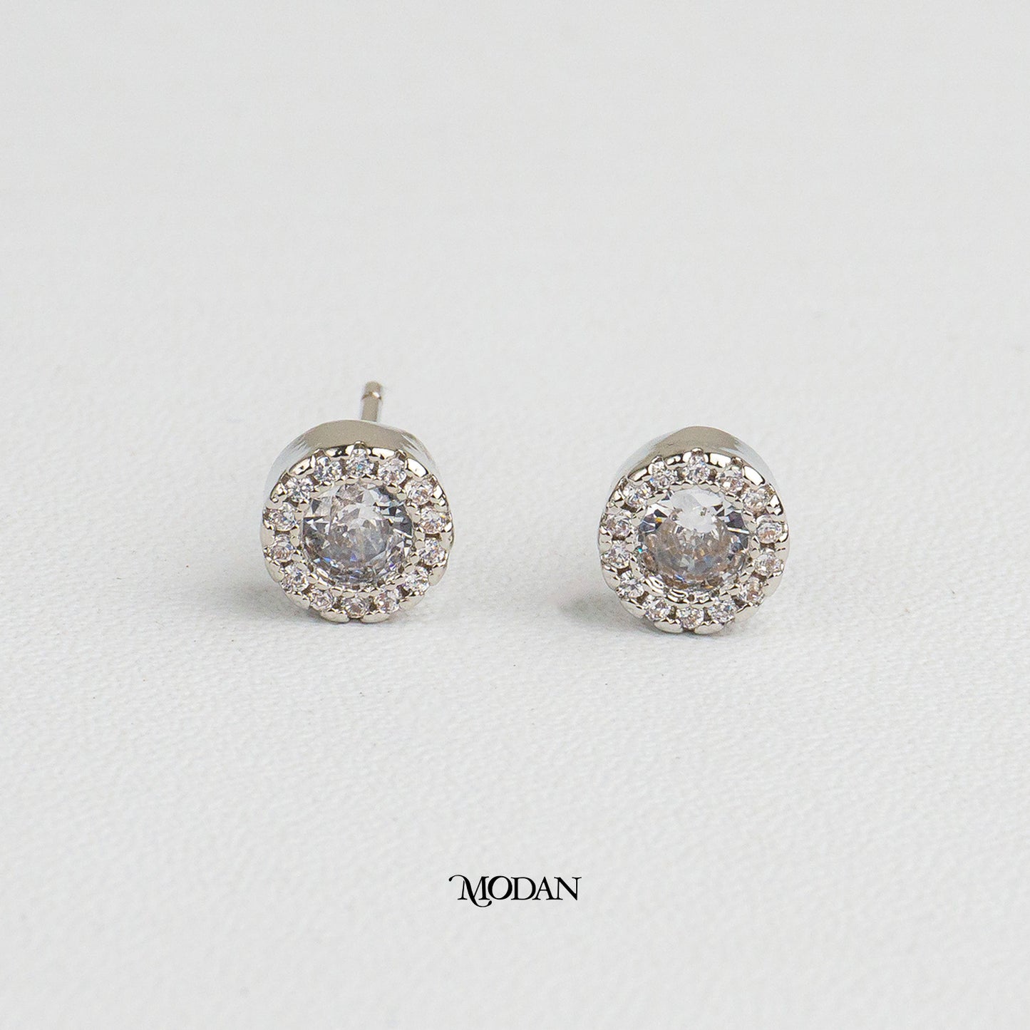(7mm) Micro Pave Round Circle Bezel Stud Earrings Anting Tusuk Lingkaran Hypoallergenic Gold Plated
