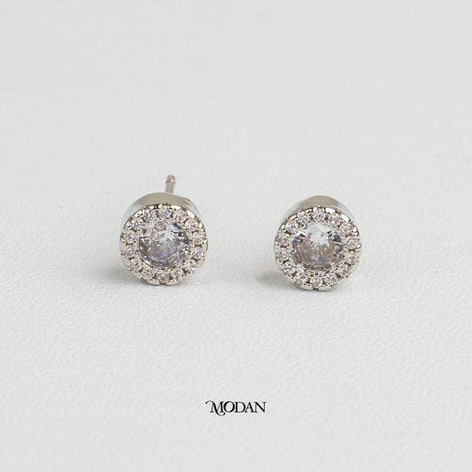 (7mm) Micro Pave Round Circle Bezel Stud Earrings Anting Tusuk Lingkaran Hypoallergenic Gold Plated