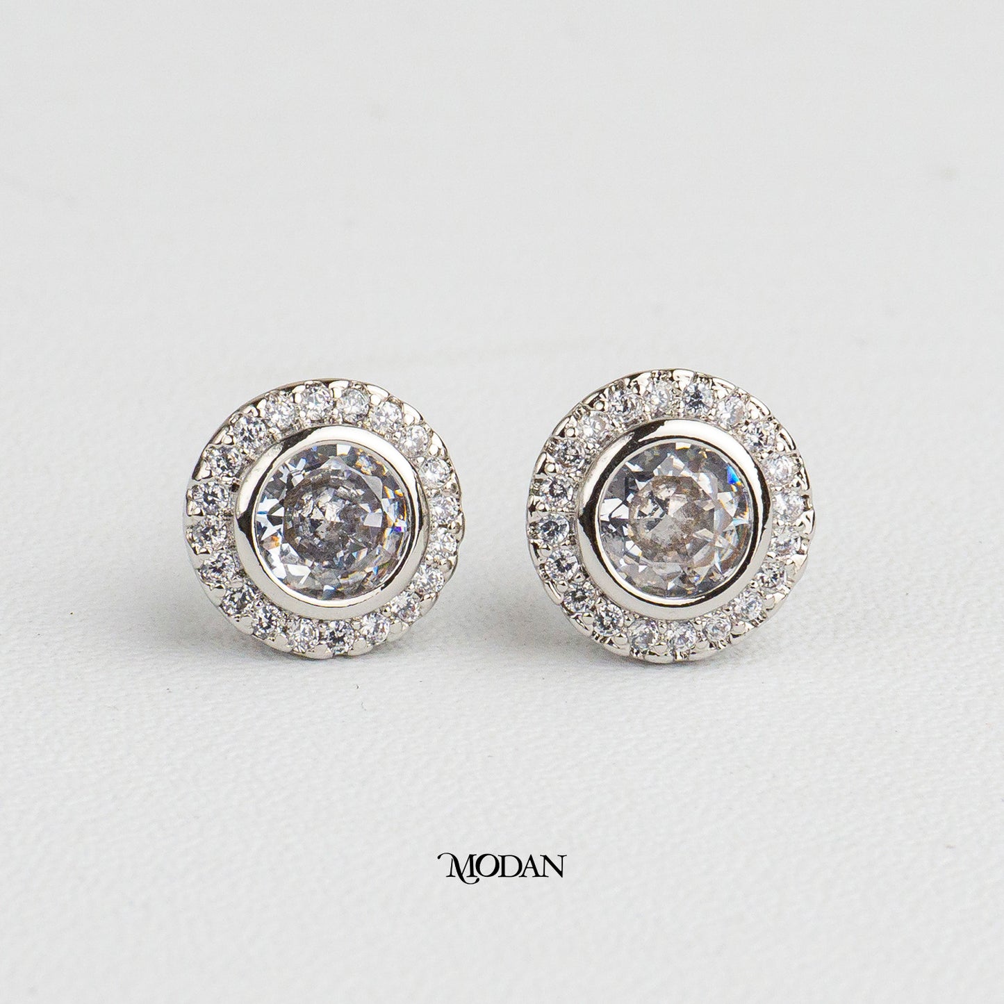 (10mm) Micro Pave Round Circle Bezel Solitaire Stud Earrings Anting Tusuk Lingkaran Hypoallergenic Gold Plated