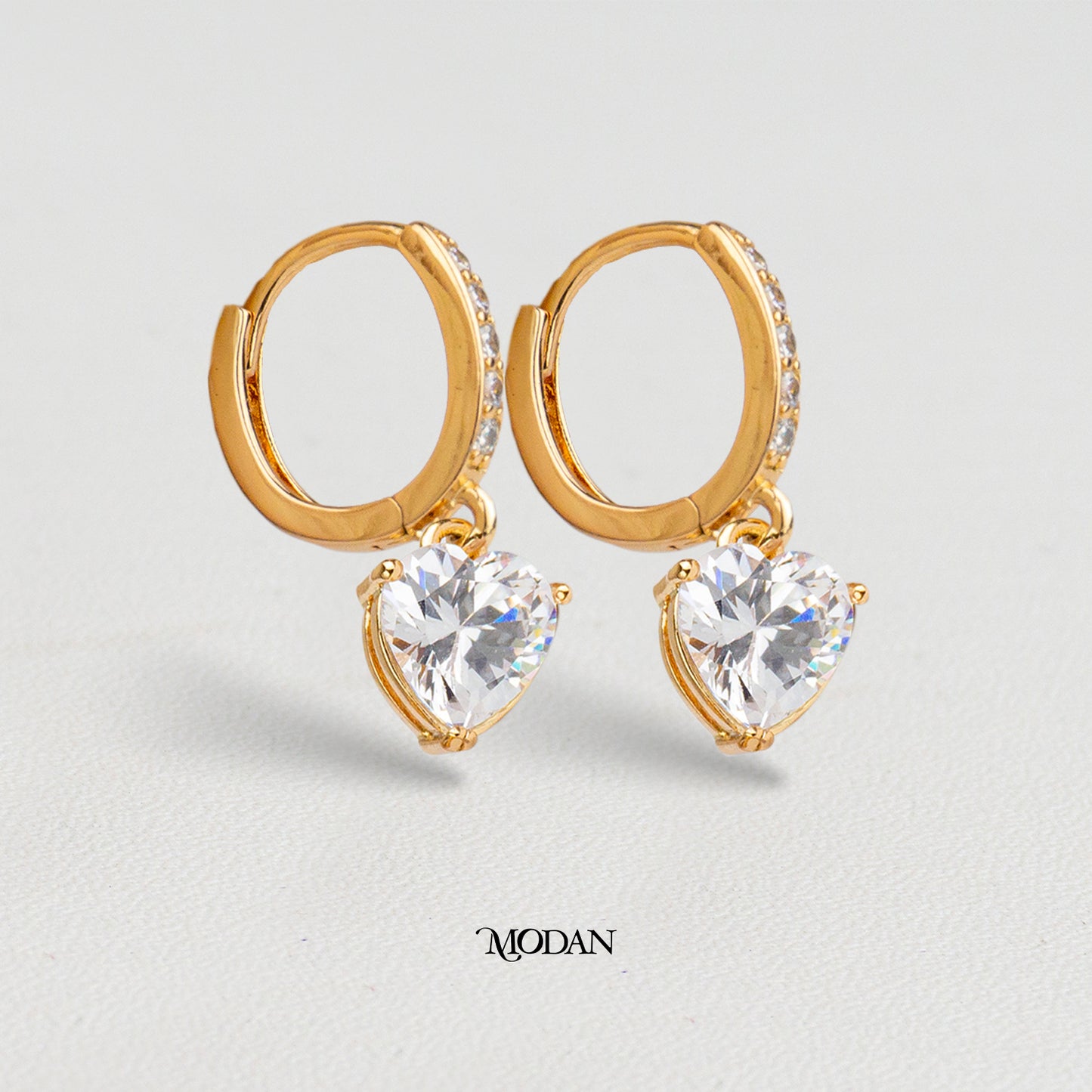 Sparkling Rosegold Heart Dangle Hoops Earrings Anting Gantung Simple Hypoallergenic Gold Filled