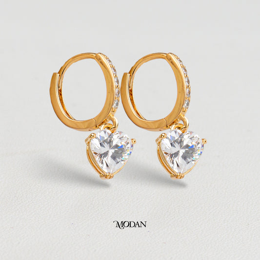 Sparkling Rosegold Heart Dangle Hoops Earrings Anting Gantung Simple Hypoallergenic Gold Filled