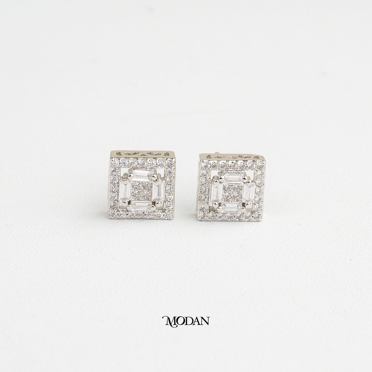 (9mm) Sparkling Square Stud Earrings Anting Tusuk Pesta Hypoallergenic Gold Plated