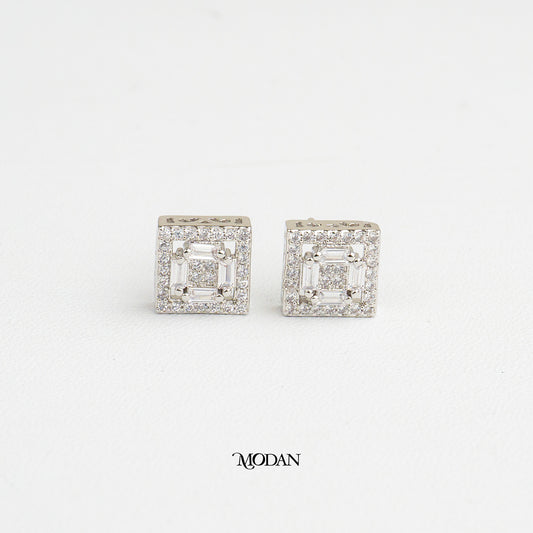 (9mm) Sparkling Square Stud Earrings Anting Tusuk Pesta Hypoallergenic Gold Plated