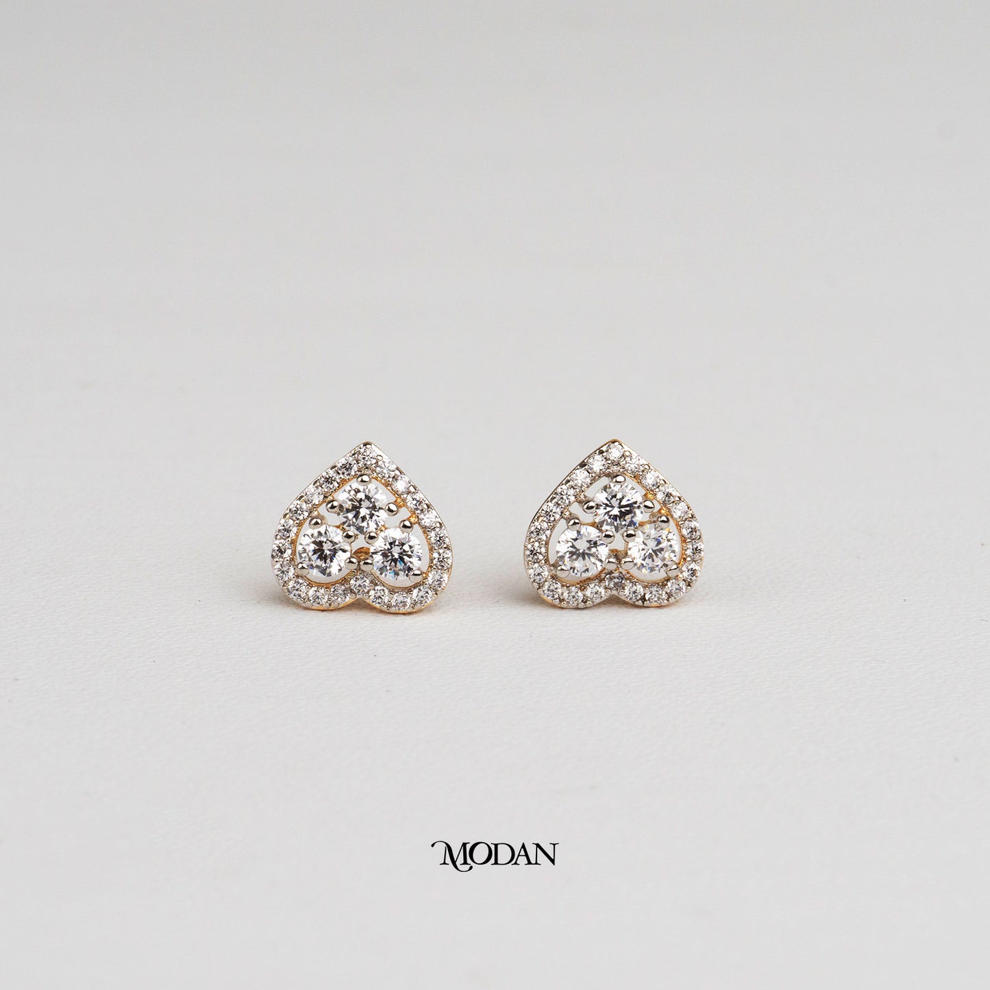 (10mm) Sparkling Mini Micro Paved Zirconia Heart Stud Earrings Anting Tusuk Hati Hypoallergenic Gold Plated