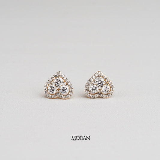 (10mm) Sparkling Mini Micro Paved Zirconia Heart Stud Earrings Anting Tusuk Hati Hypoallergenic Gold Plated