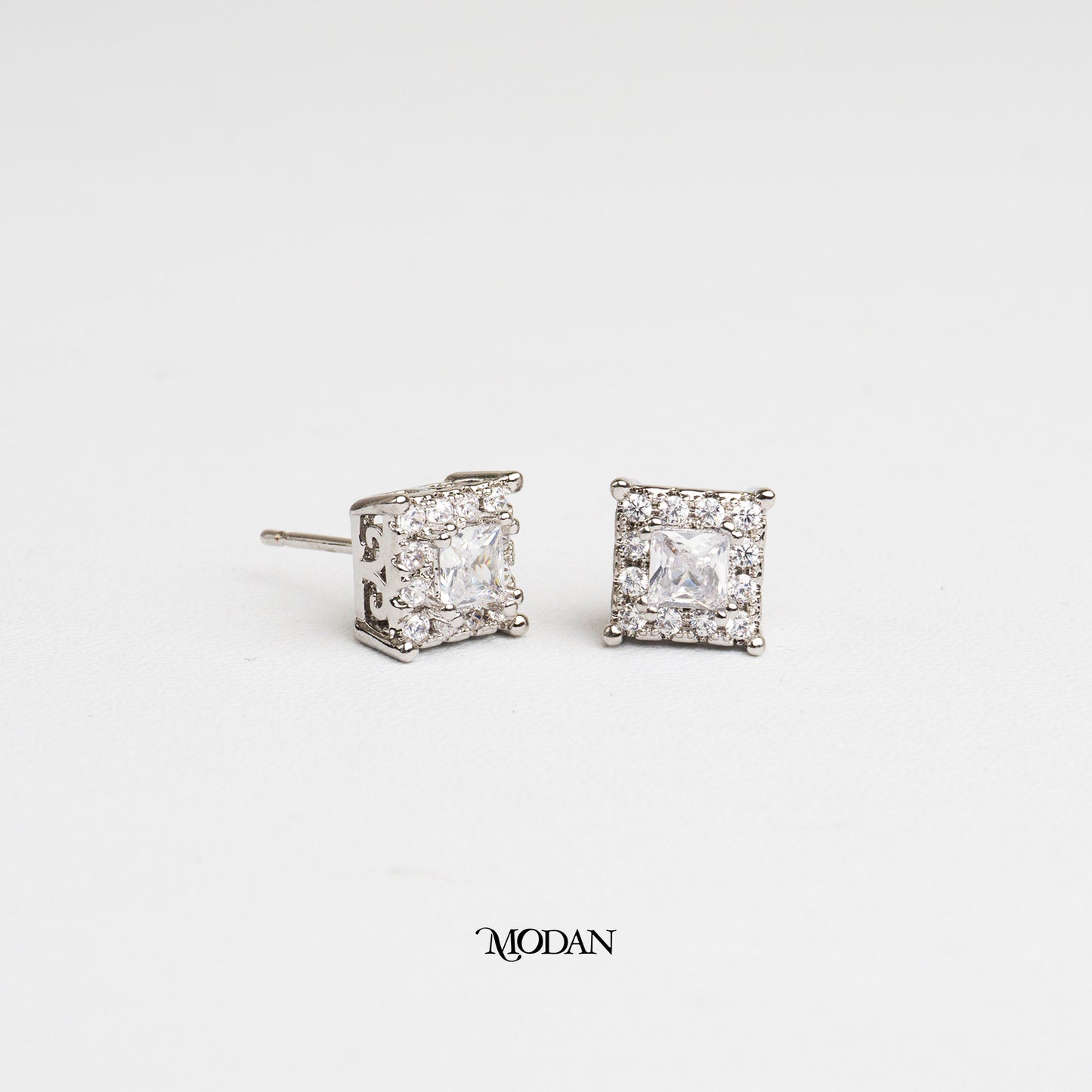 (9mm) Micro Paved Simple Square Stud Earrings Anting Tusuk Hypoallergenic Gold Plated