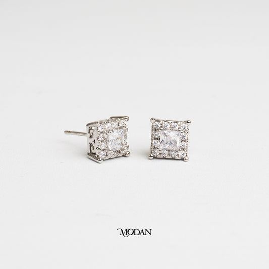 (9mm) Micro Paved Simple Square Stud Earrings Anting Tusuk Hypoallergenic Gold Plated
