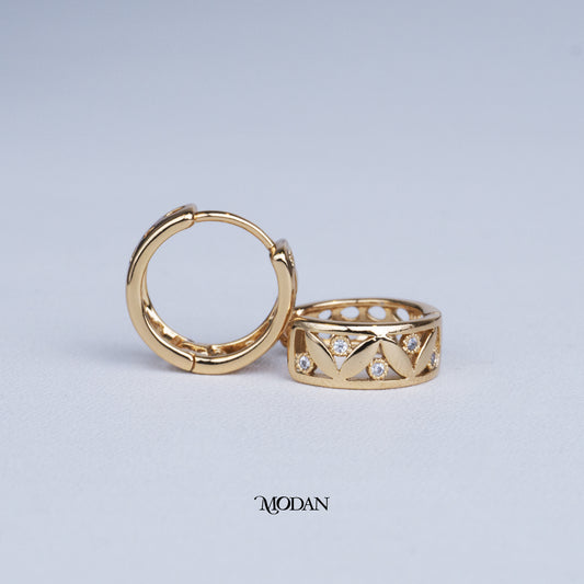(15mm) Sparkling Geometric Bar Hoop Earrings Anting Bulat Hypoallergenic Gold Plated