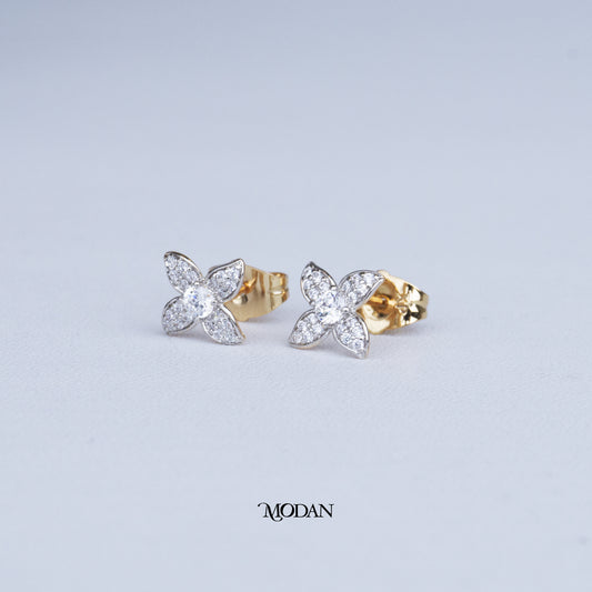 (11mm) Sparkling Micro Paved Zirconia Batik Indonesian Stud Earrings Anting Tusuk Batik Hypoallergenic Gold Plated