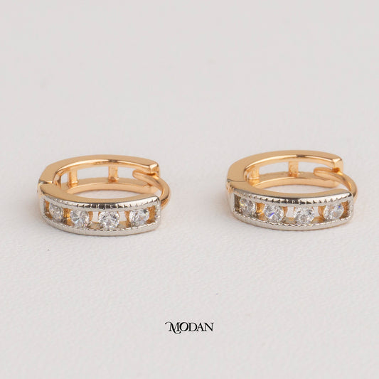 (13mm) Round Zirconia Hoop Earrings Anting Bulat Hypoallergenic Gold Plated