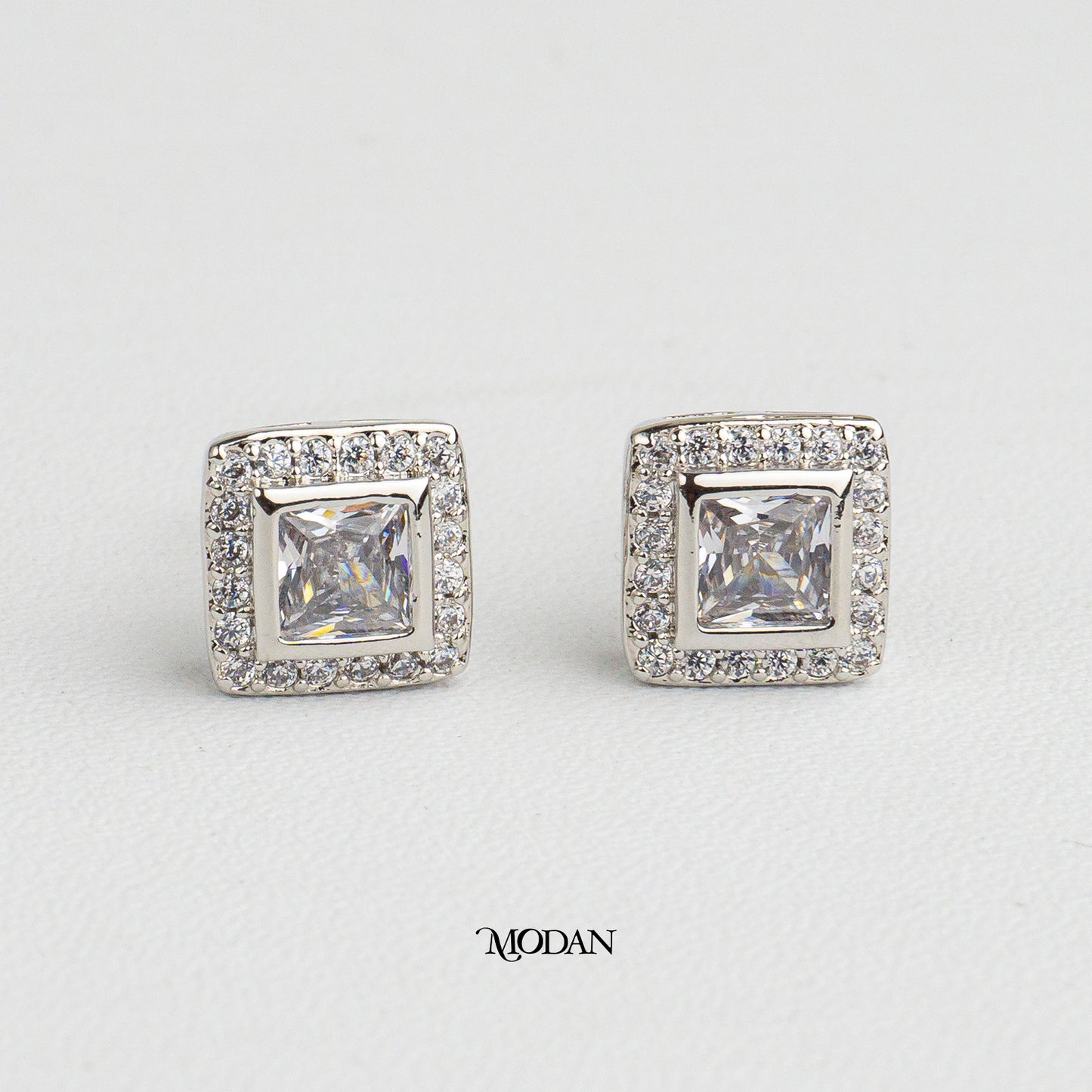 (9mm) Micro Pave Square Bezel Stud Earrings Anting Tusuk Persegi Hypoallergenic Gold Plated