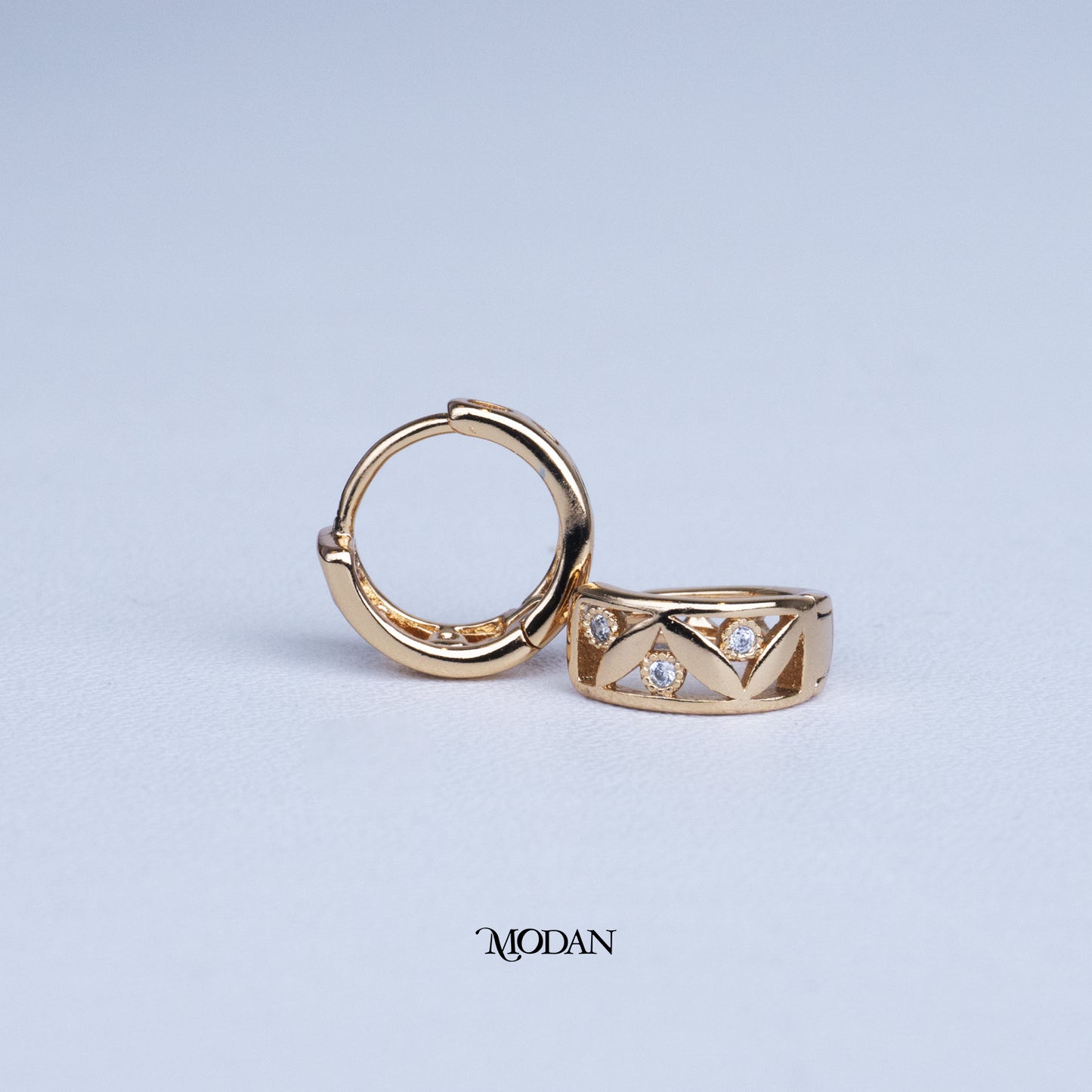 (12mm) Sparkling Geometric Bar Hoop Earrings Anting Bulat Hypoallergenic Gold Plated
