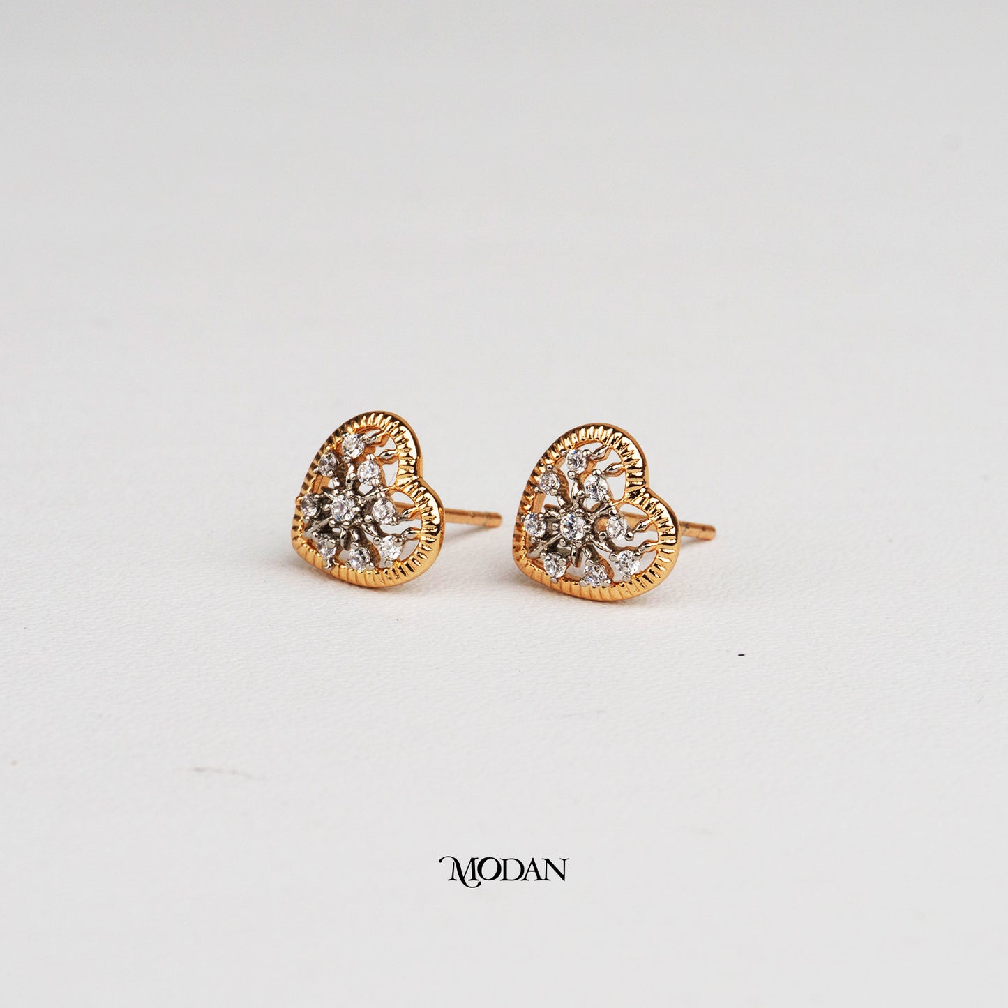 (10mm) Mini Micro Paved Zirconia Heart Stud Earrings Anting Tusuk Hati Hypoallergenic Gold Plated