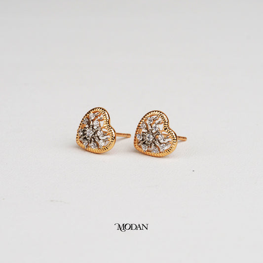 (10mm) Mini Micro Paved Zirconia Heart Stud Earrings Anting Tusuk Hati Hypoallergenic Gold Plated
