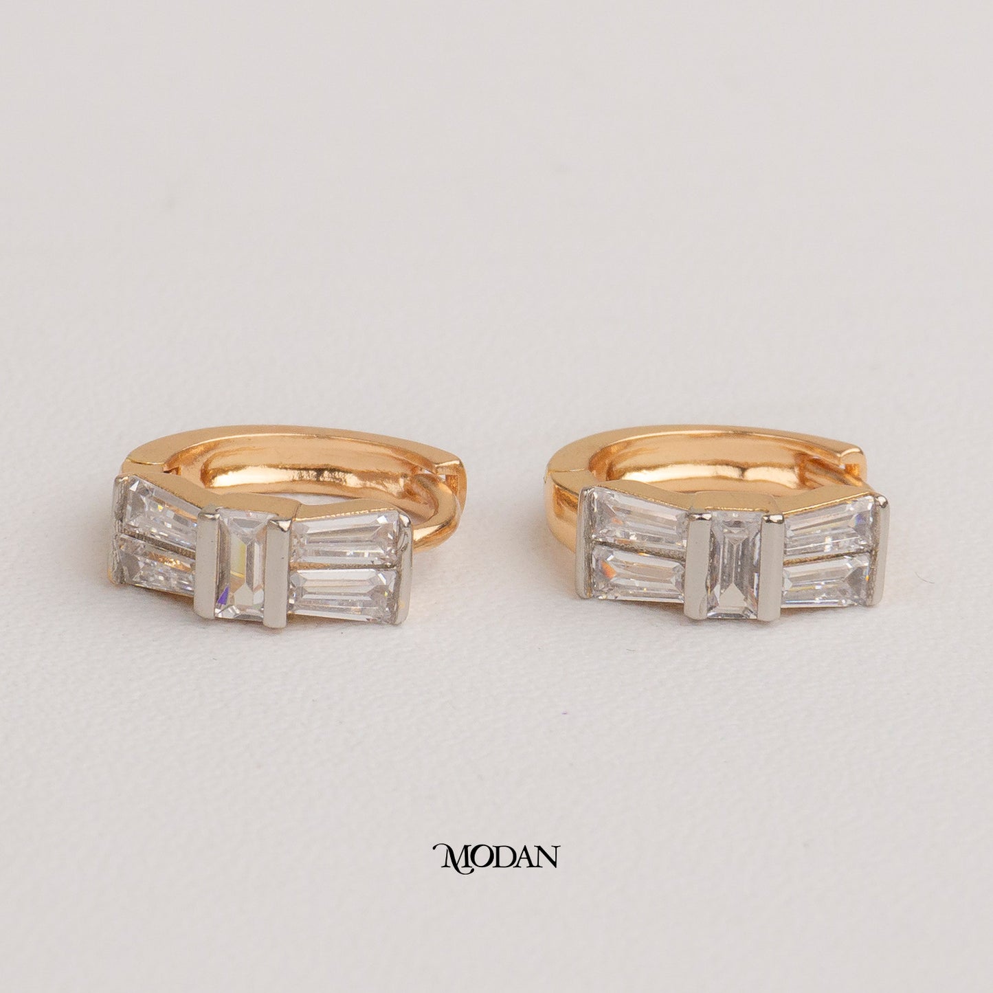 (14mm) Rosegold Baguette Bow Zirconia Mini Hoop Earrings Anting Pita Hypoallergenic Gold Plated