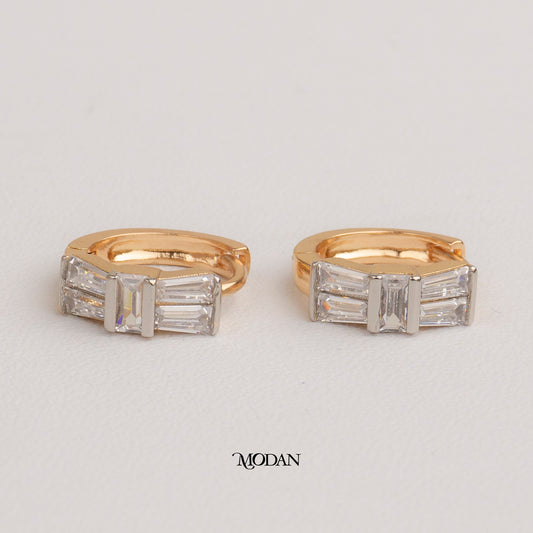 (14mm) Rosegold Baguette Bow Zirconia Mini Hoop Earrings Anting Pita Hypoallergenic Gold Plated