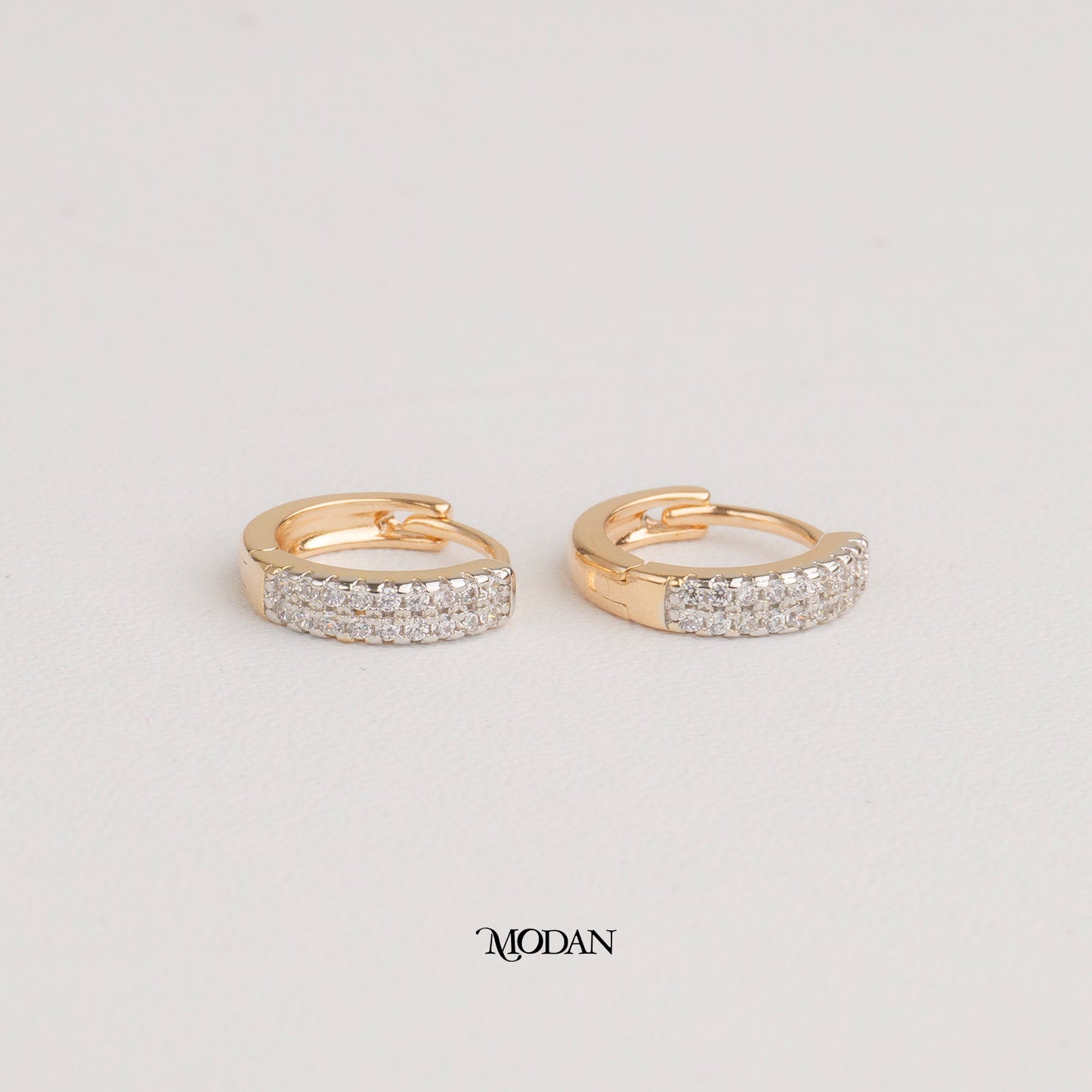 (12mm) Double Row Zirconia Rosegold Mini Huggies Hoop Earrings Anting Simple Hypoallergenic Gold Plated