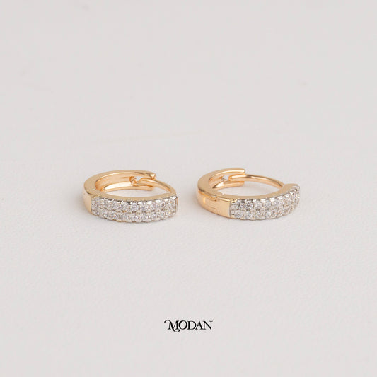 (12mm) Double Row Zirconia Rosegold Mini Huggies Hoop Earrings Anting Simple Hypoallergenic Gold Plated