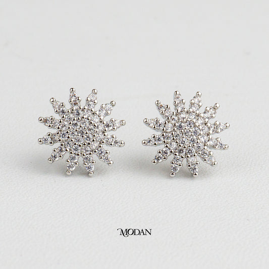 (12mm) Sparkling Micro Pave Blooming Sunflower Stud Earrings Anting Tusuk Bunga Pesta Hypoallergenic Gold Plated