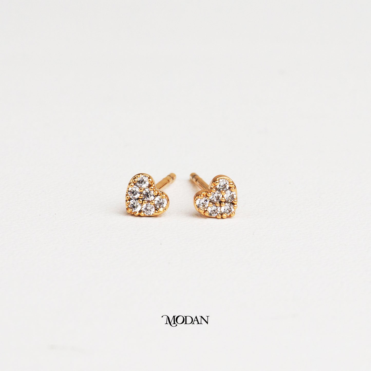 (4mm) Mini Micro Paved Zirconia Heart Stud Earrings Anting Tusuk Hati Hypoallergenic Gold Plated