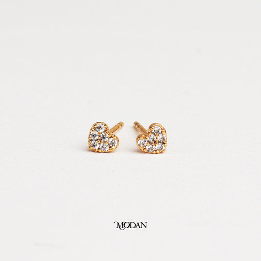 (4mm) Mini Micro Paved Zirconia Heart Stud Earrings Anting Tusuk Hati Hypoallergenic Gold Plated