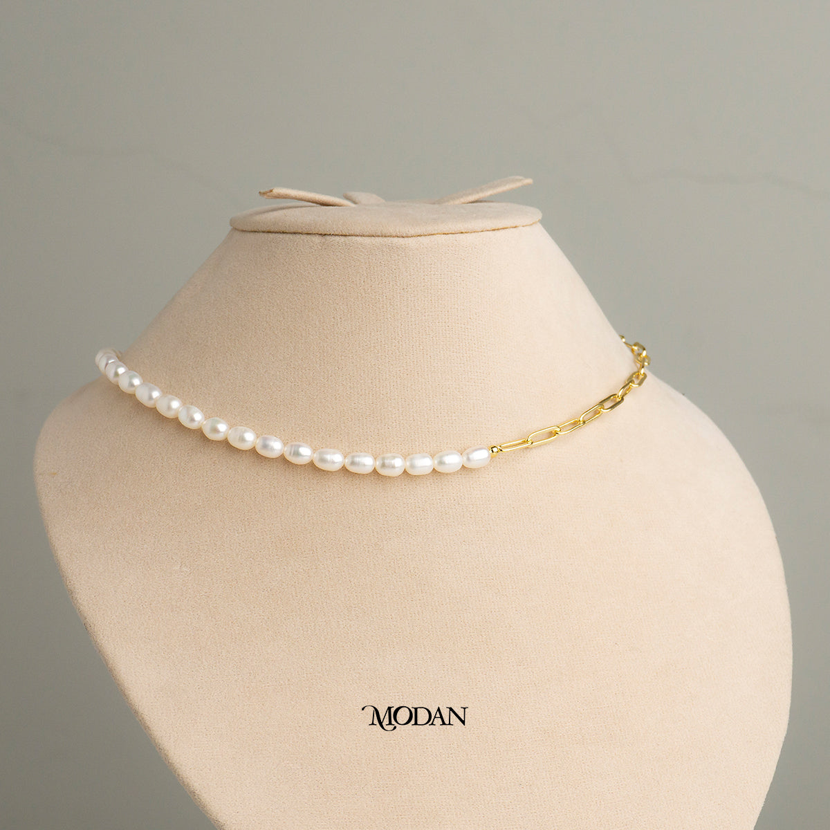47.5cm Round Toggle White Freshwater Beaded Paperclip Necklace Kalung Mutiara Air Tawar Hypoallergenic Gold Plated