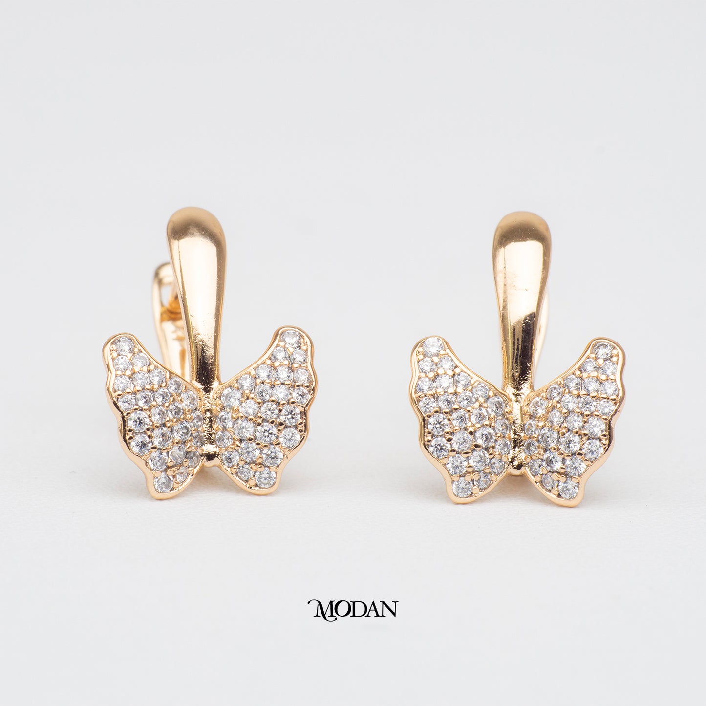 (19mm) Micro Paved Zirconia Mini Butterfly Hoop Earrings Anting Kupu - Kupu Pesta Hypoallergenic Gold Plated