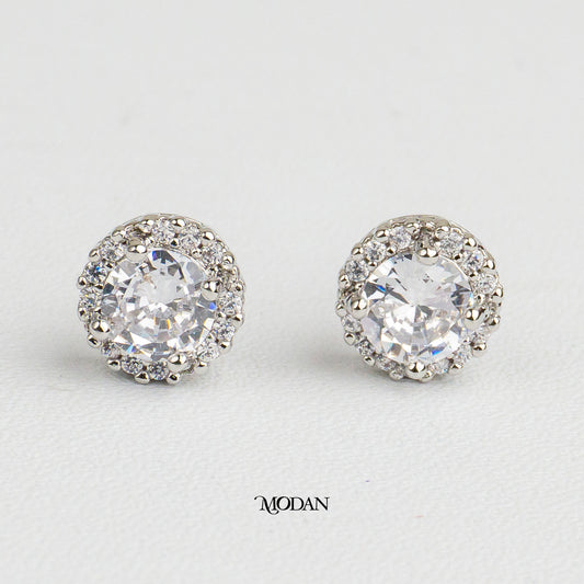 (9mm) Micro Pave Round Circle Stud Earrings Anting Tusuk Lingkaran Hypoallergenic Gold Plated