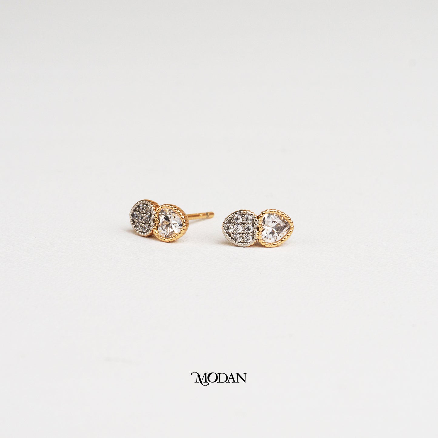 (5mm) Mini Micro Paved Zirconia Double Heart Stud Earrings Anting Tusuk Hati Hypoallergenic Gold Plated