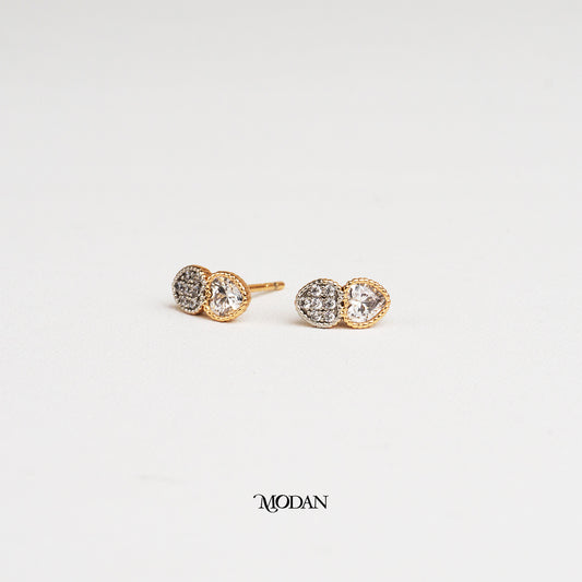 (5mm) Mini Micro Paved Zirconia Double Heart Stud Earrings Anting Tusuk Hati Hypoallergenic Gold Plated