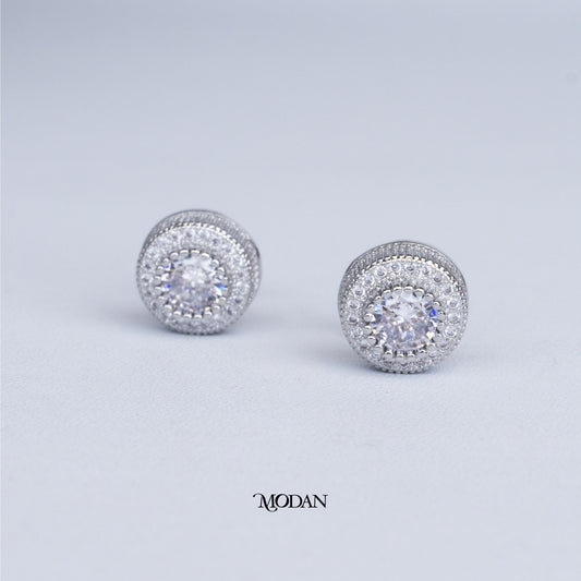 (12mm) Micro Pave Round Circle Stud Earrings Anting Tusuk Lingkaran Hypoallergenic Gold Plated