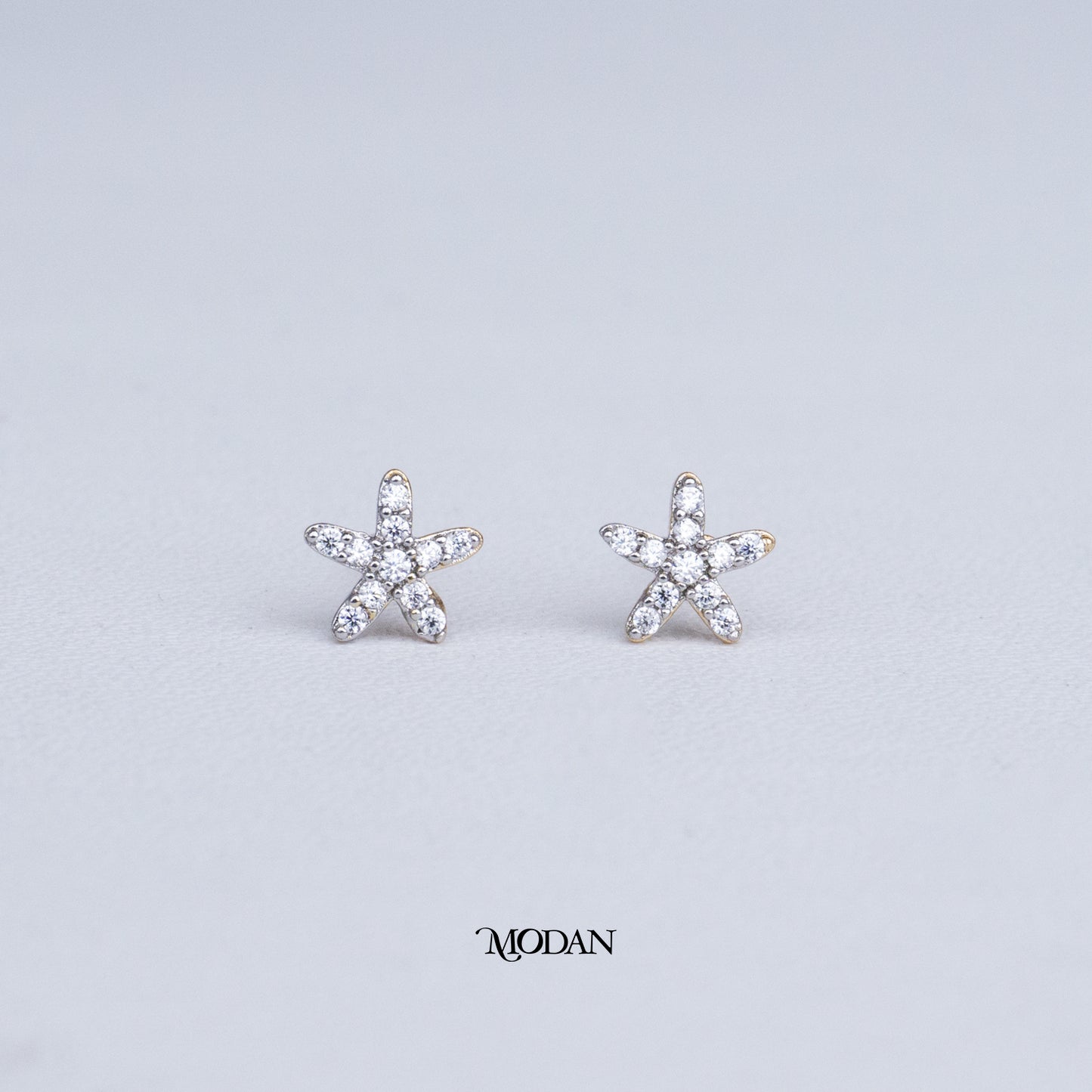 (6mm) Mini Micro Paved Zirconia Celestial Star Stud Earrings Anting Tusuk Bintang Hypoallergenic Gold Plated