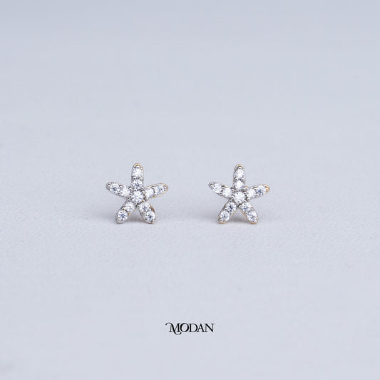 (6mm) Mini Micro Paved Zirconia Celestial Star Stud Earrings Anting Tusuk Bintang Hypoallergenic Gold Plated