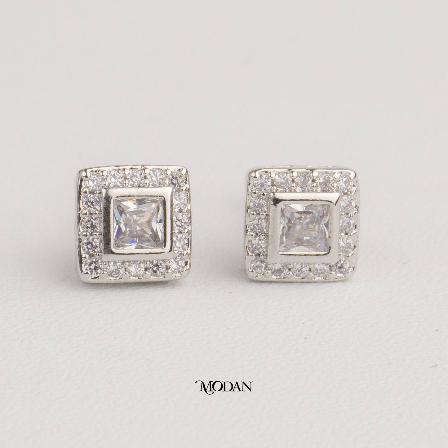 (8mm) Micro Pave Square Bezel Stud Earrings Anting Tusuk Persegi Hypoallergenic Gold Plated