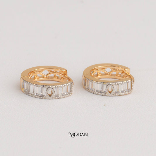 (14mm) Rosegold Baguette Bar Zirconia Mini Hoop Earrings Anting Bulat Hypoallergenic Gold Plated