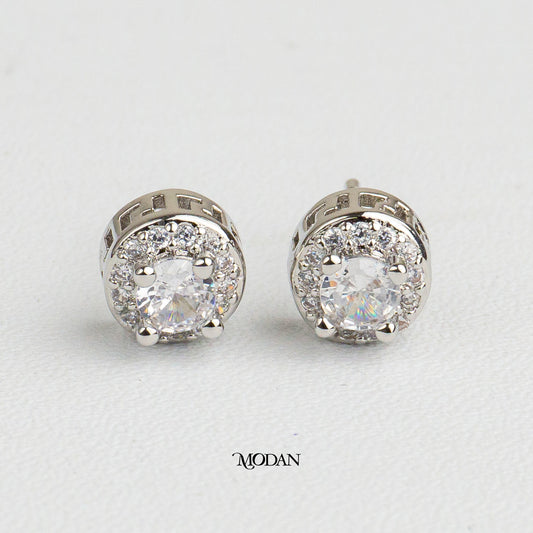 (7mm) Micro Pave Round Circle Stud Earrings Anting Tusuk Lingkaran Hypoallergenic Gold Plated