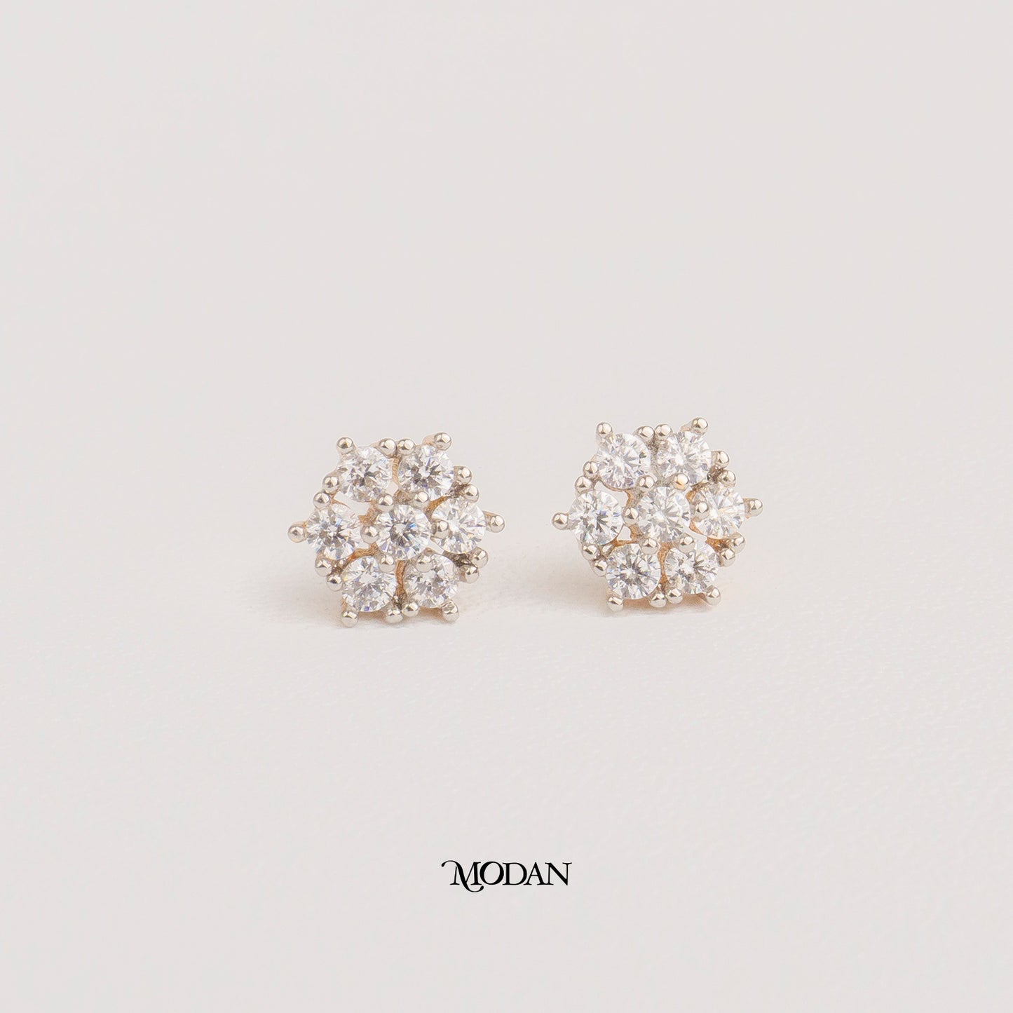 (8mm) Micro Paved Zirconia Flower Stud Earrings Anting Tusuk Bunga Bulat Hypoallergenic Gold Plated