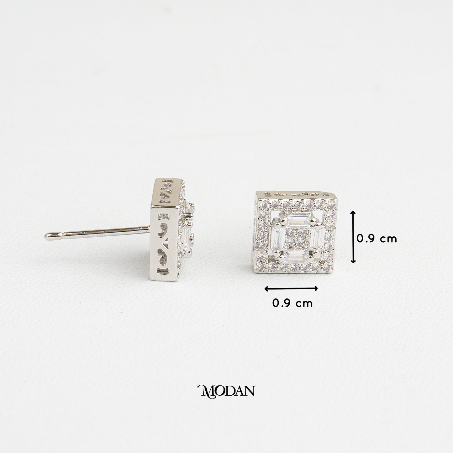 (9mm) Sparkling Square Stud Earrings Anting Tusuk Pesta Hypoallergenic Gold Plated