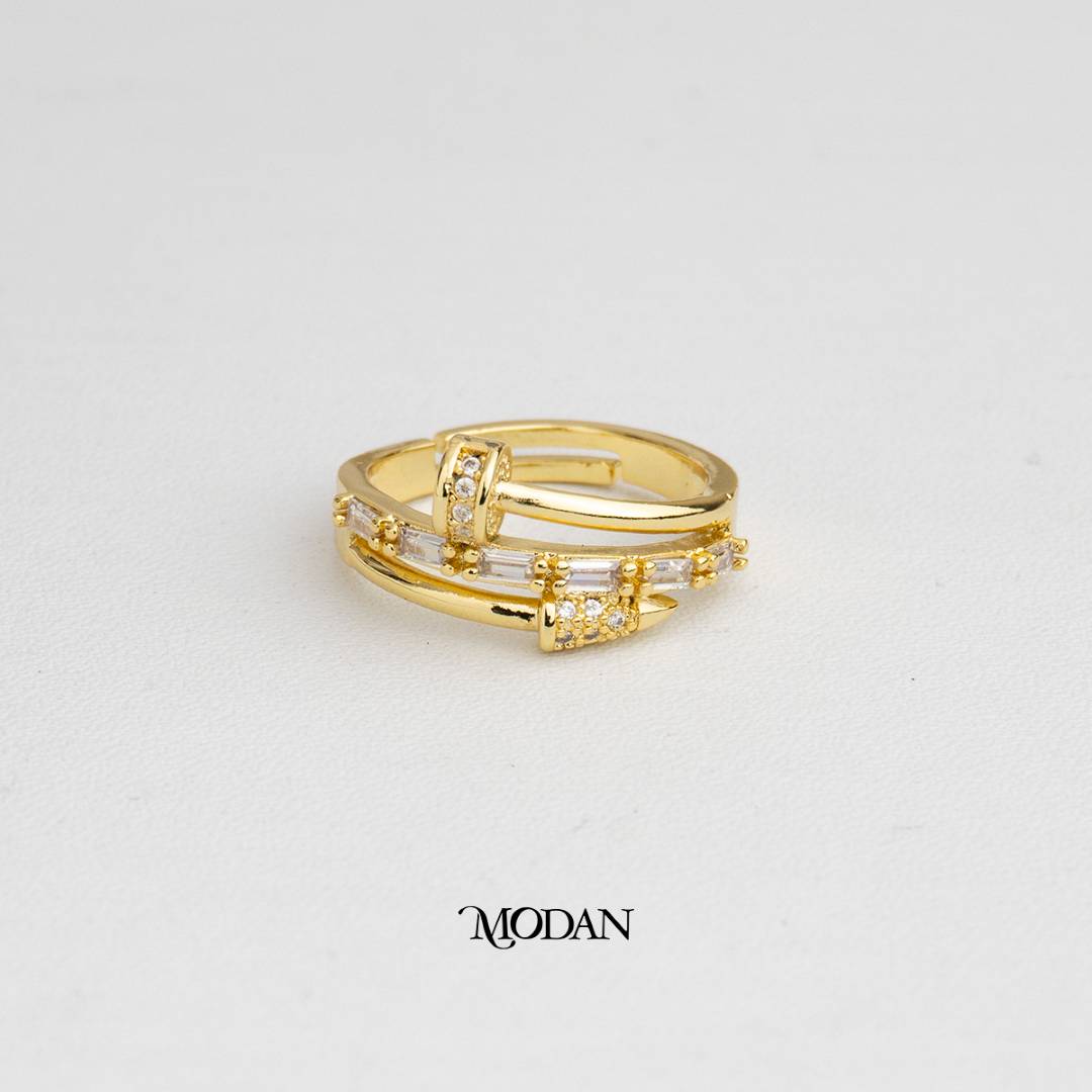 Elegant Geometric Nail Ring Cincin Paku Geometris Elegan Hypoallergenic Gold Plated