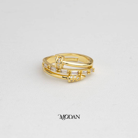 Elegant Geometric Nail Ring Cincin Paku Geometris Elegan Hypoallergenic Gold Plated