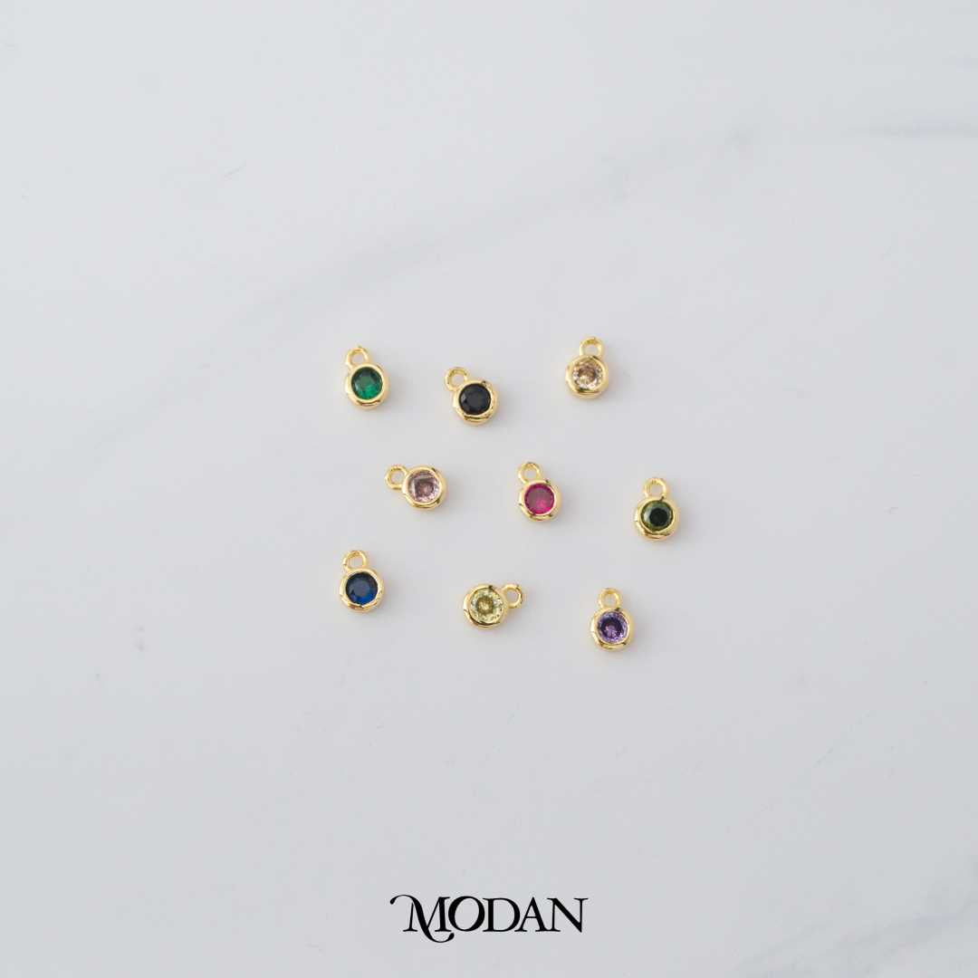 Mini Colorful Round Birthstone DIY Charm Liontin Bulan Lahir Hypoallergenic Gold Plated