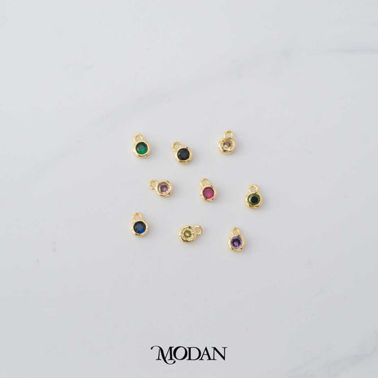 Mini Colorful Round Birthstone DIY Charm Liontin Bulan Lahir Hypoallergenic Gold Plated
