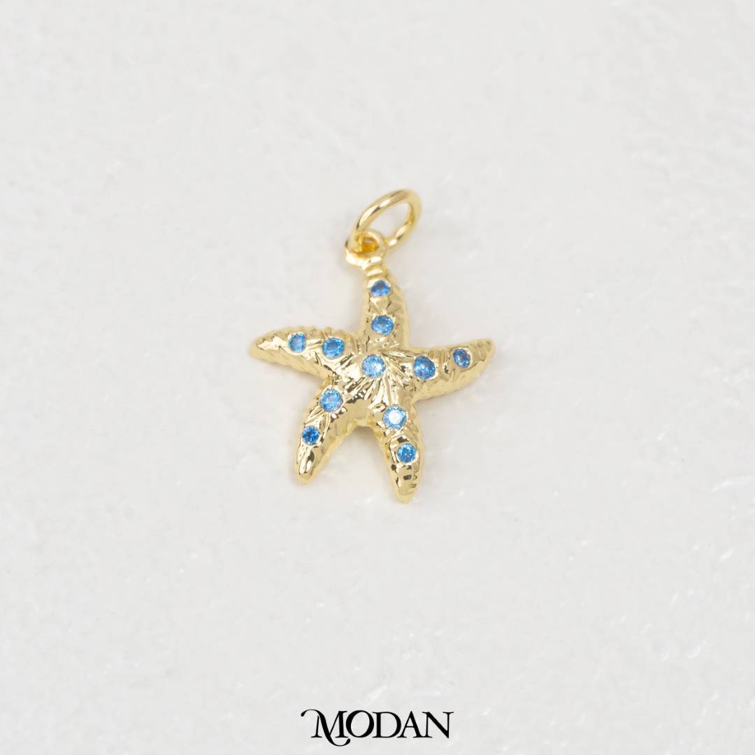 Golden Blue Starfish Ocean DIY Charm Liontin Bintang Laut Hypoallergenic Gold Filled