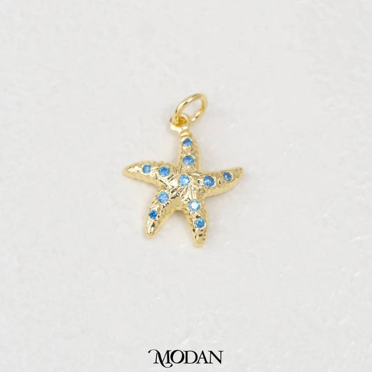 Golden Blue Starfish Ocean DIY Charm Liontin Bintang Laut Hypoallergenic Gold Filled