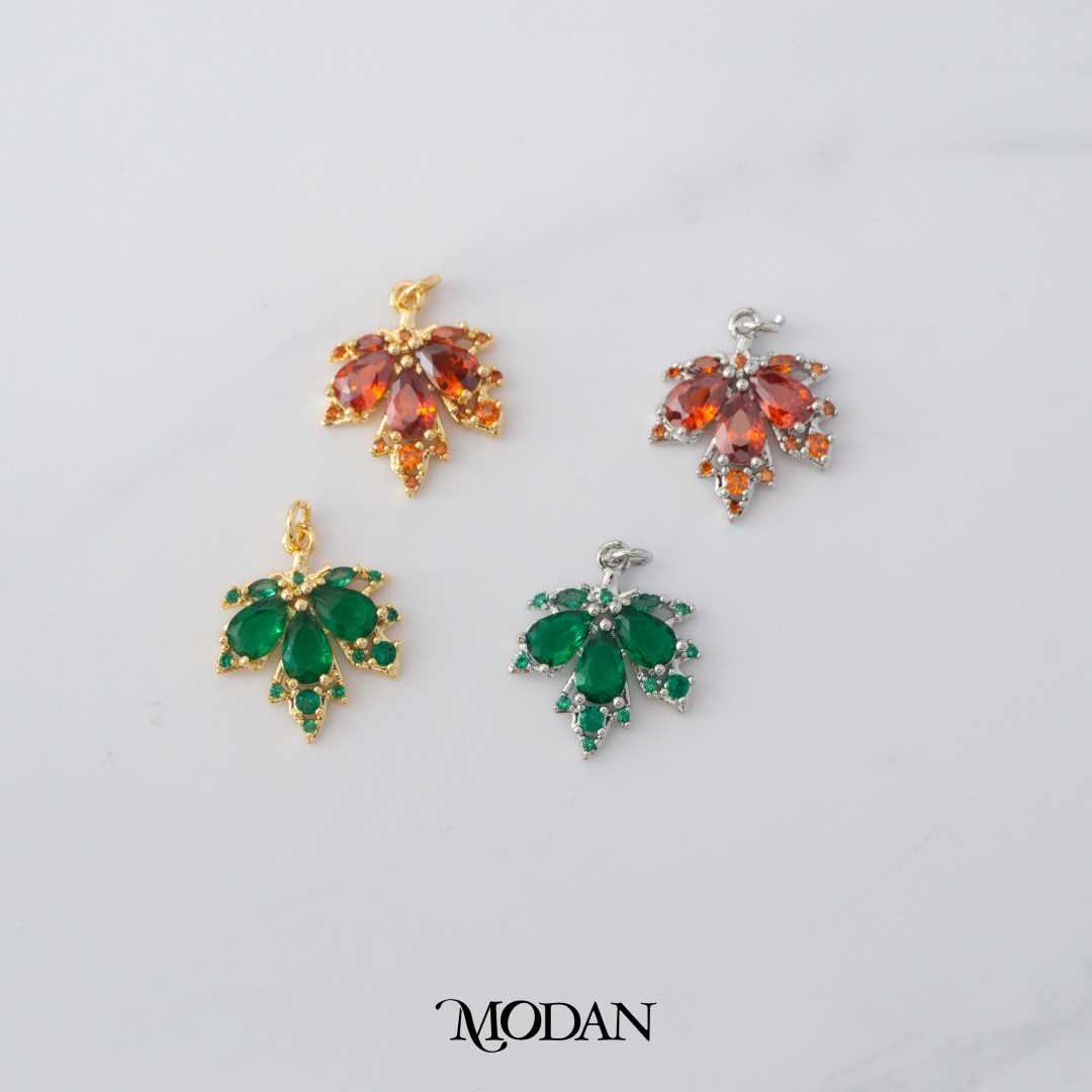 Red, Green Autumn Maple Leaf DIY Charm Liontin Daun Musim Gugur Hypoallergenic Gold Filled