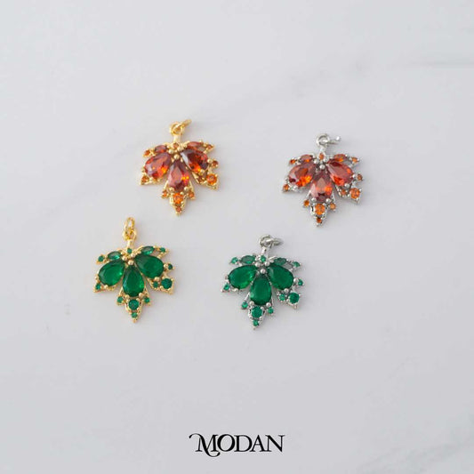 Red, Green Autumn Maple Leaf DIY Charm Liontin Daun Musim Gugur Hypoallergenic Gold Filled