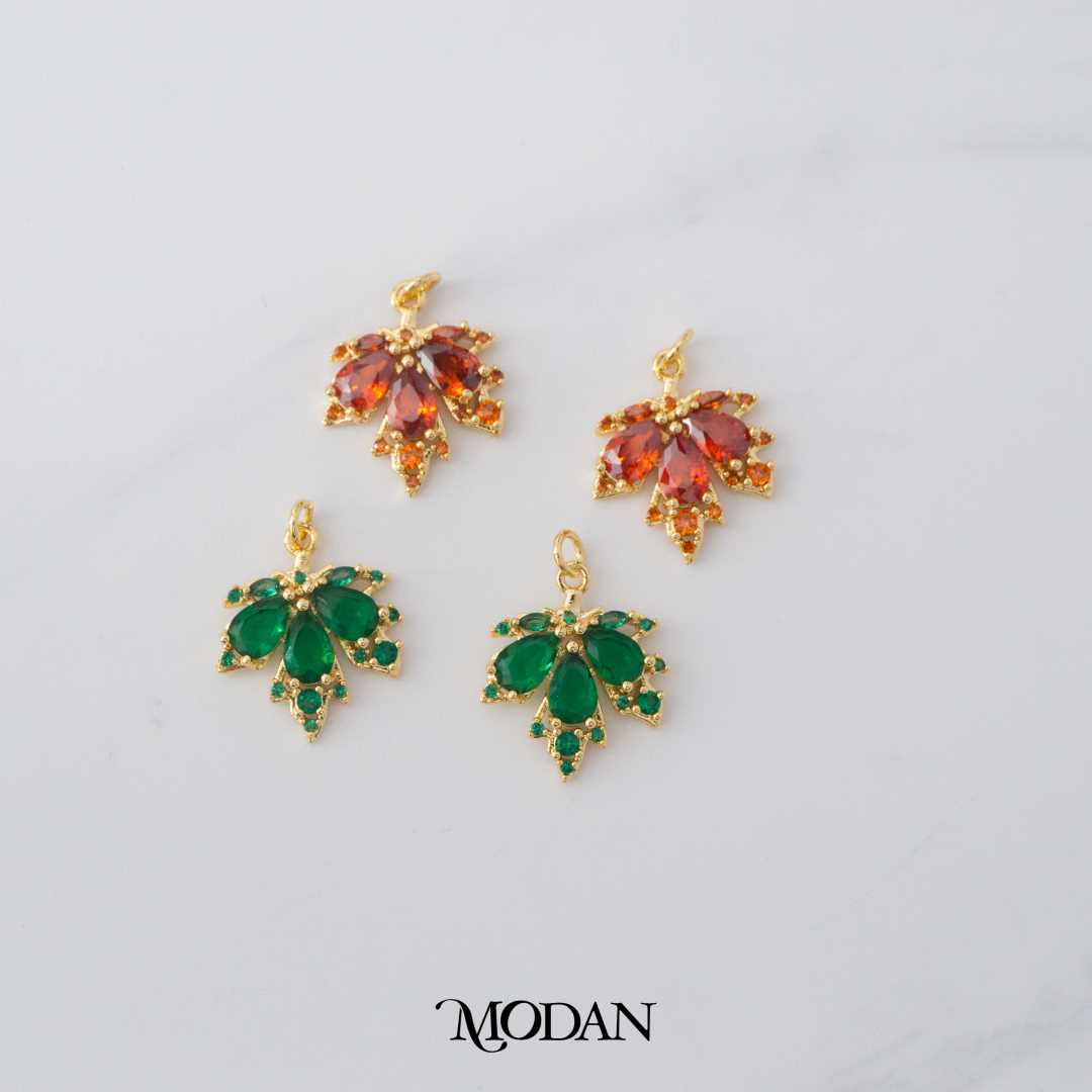Red, Green Autumn Maple Leaf DIY Charm Liontin Daun Musim Gugur Hypoallergenic Gold Filled