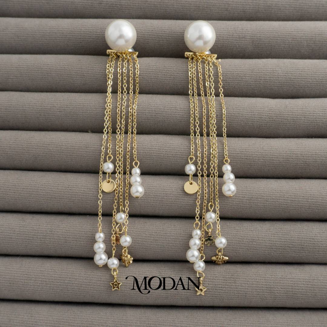 Shell Pearl Long Drop Stud Earrings Anting Tusuk Mutiara Pesta Pernikahan Hypoallergenic Gold Plated