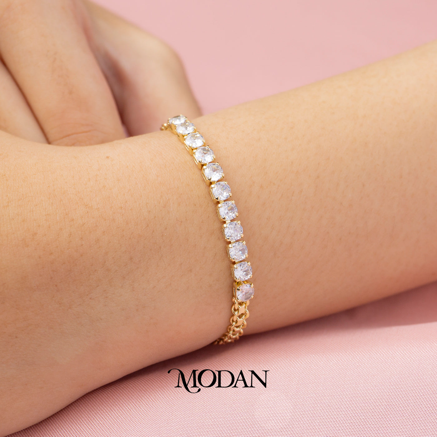 (16cm) Sparkling Tennis Fusion Watch Band Bracelet Gelang Pesta Hypoallergenic Gold Filled