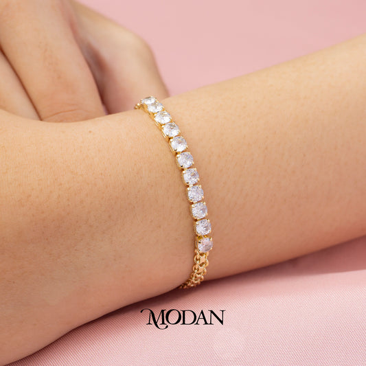 (16cm) Sparkling Tennis Fusion Watch Band Bracelet Gelang Pesta Hypoallergenic Gold Filled